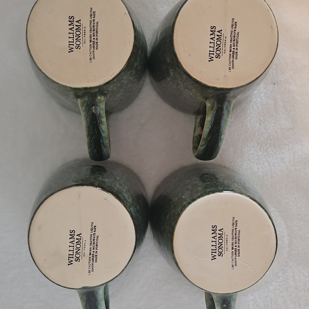 Williams Sonoma Green Cyprus Reactive Glaze Mid-Century Stoneware Mugs Set of 4 - Picture 11 of 12
